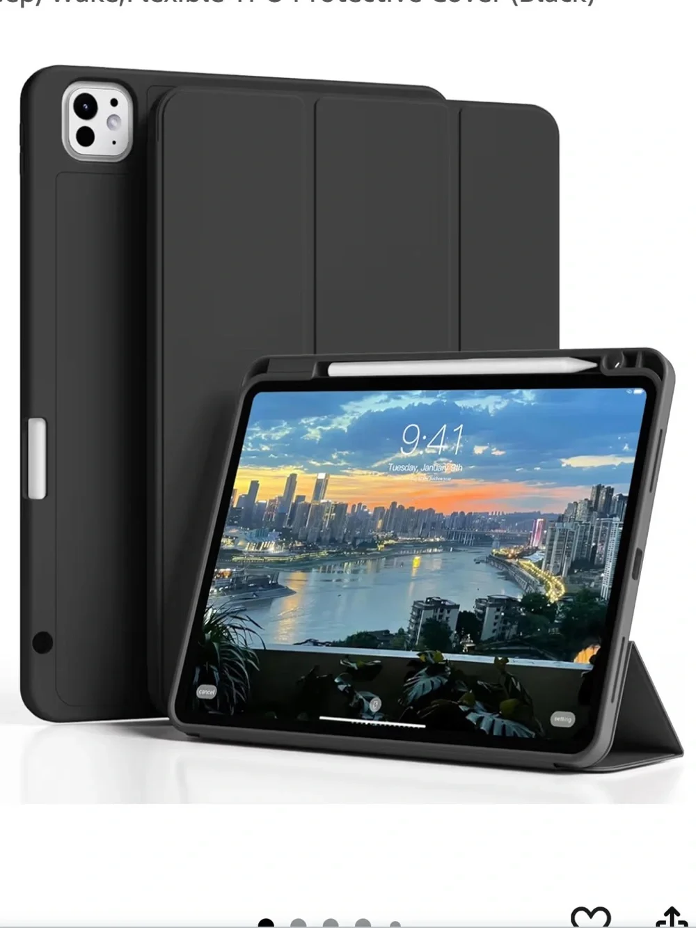 Black iPad Pro/Air Case with Apple Pencil Holder